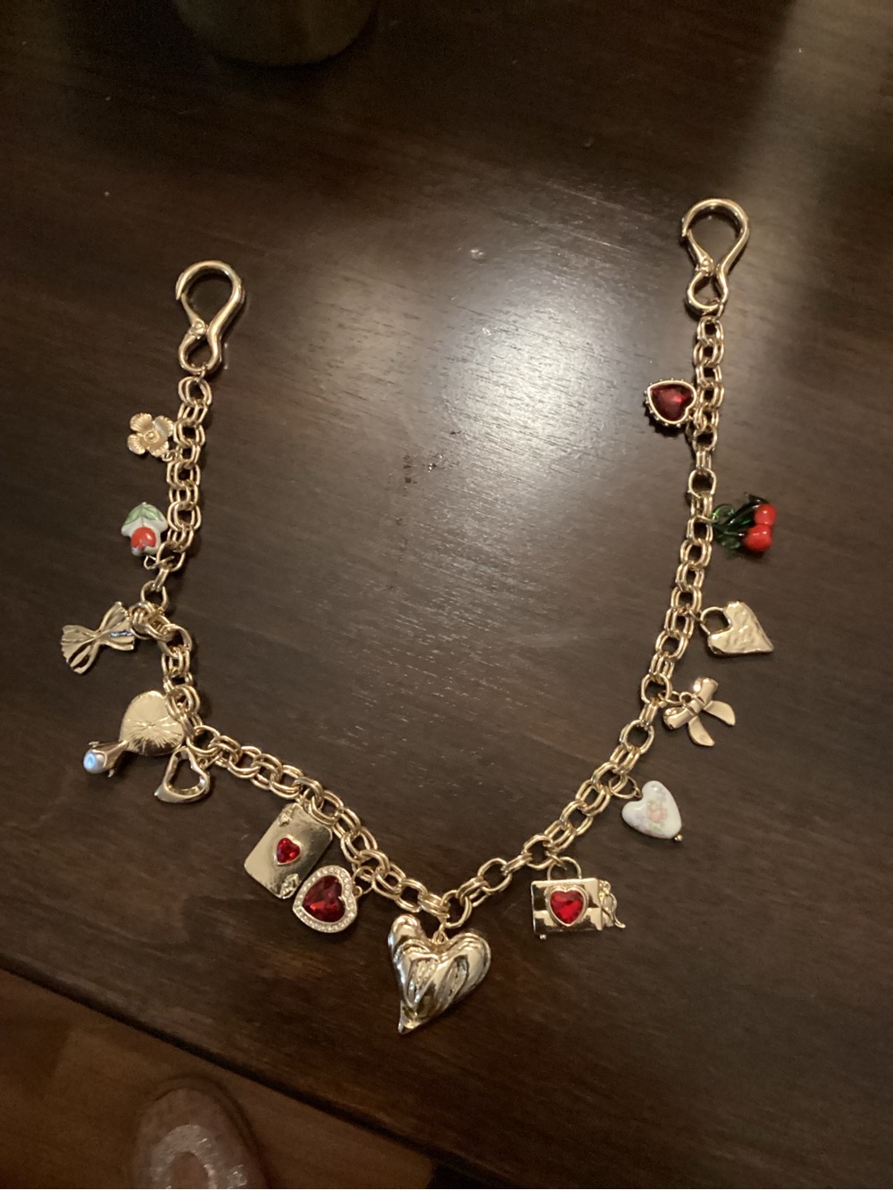 Gold-Tone Heart & Charm Bag Charm with Red Accents
